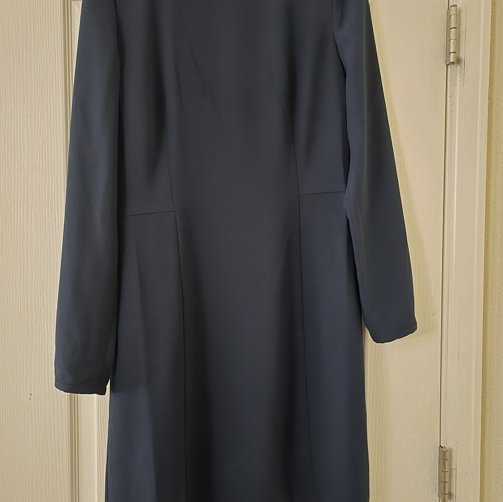 LOFT Blue Sheath Dress with Long Sleeves and Crew Neck